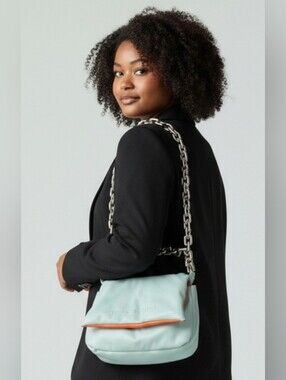 Simon Miller Mint Green Shoulder Bag with Orange Trim and Silver Chain